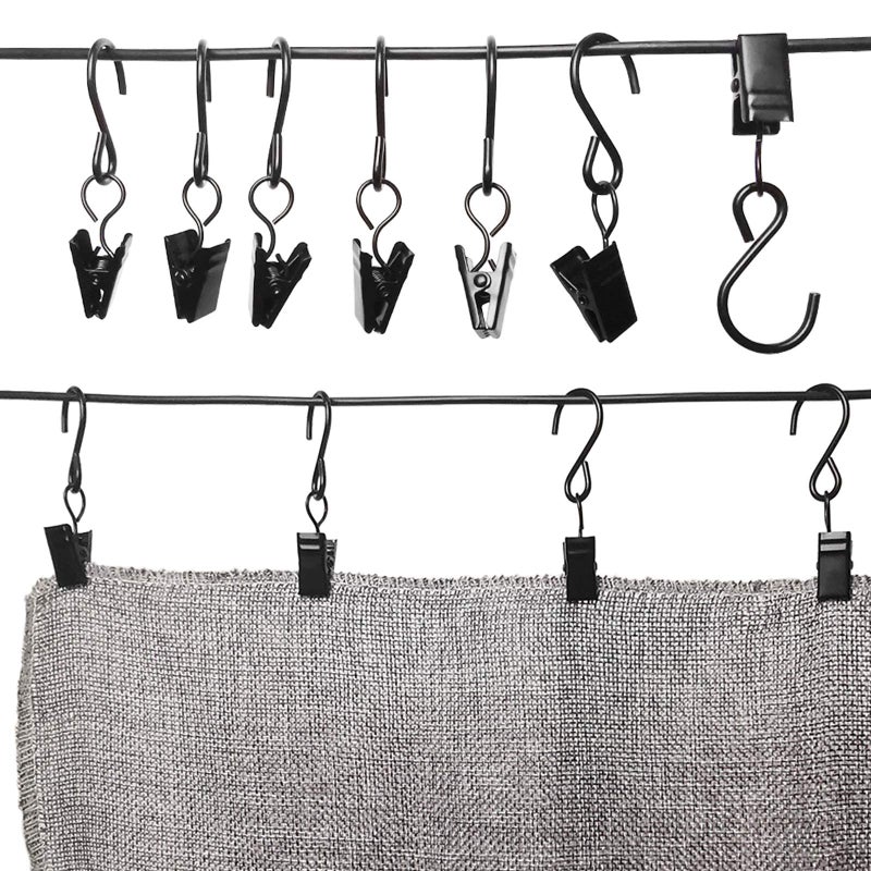 AMZSEVEN Stainless Steel S Hooks Curtain Clips, 50 Pack Hanging Party Lights Clips Hangers Gutter Photo, Art Craft Display, 2.4 Inch Long, Black - Image 5